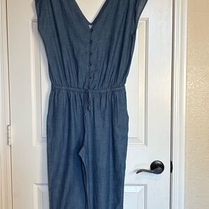 Elegant Denim Blue V-Neck Jumpsuit